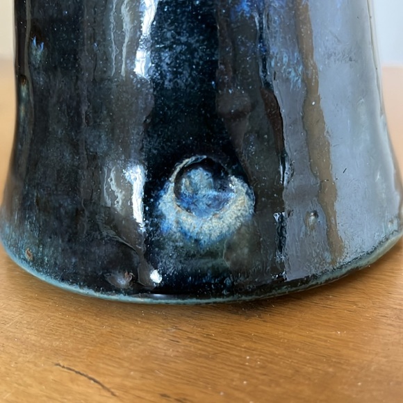 Studio Pottery Hand thrown A-Line 4 Dimples Mug in Glazed Blue Brown Earth-tones - Picture 5 of 7